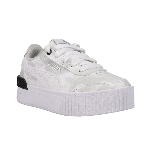 Puma Shoes Kids Size 12.5 White Leather Black Carina Lift Graphic Platform Youth - Picture 3 of 14